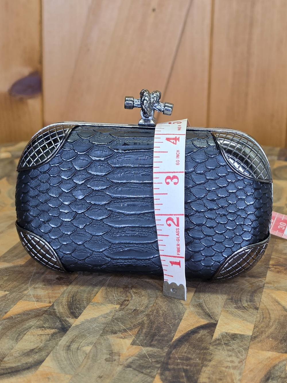 Metallic Black Python-Texture Evening Clutch - Picture 5 of 6